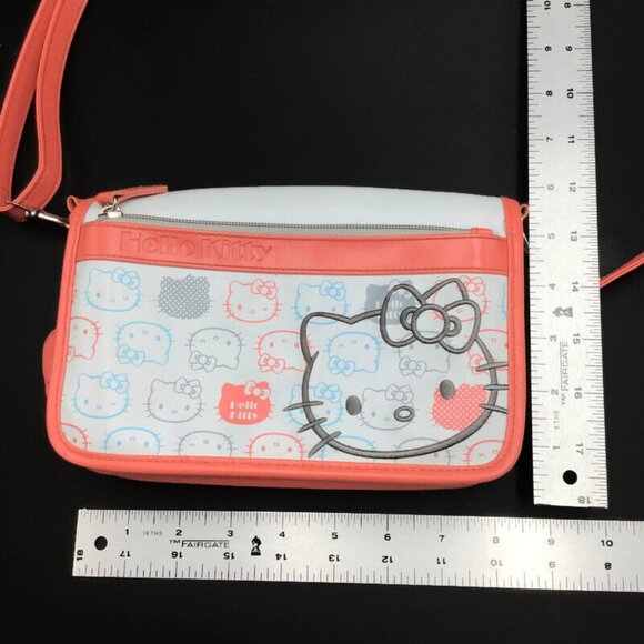 Hello Kitty Purse Gray Coral Pink Crossbody Shoulder Bag Zippered Pockets Sanrio - Picture 10 of 12
